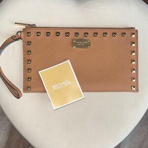 Michael Kors Brown Wristlet with Gold Accents
